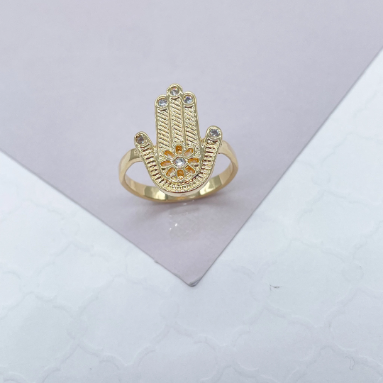 18k Gold Layered Hamza Ring with a Daisy Flower and Micro Pave Zirconia Stones Wholesale Jewelry Supplies