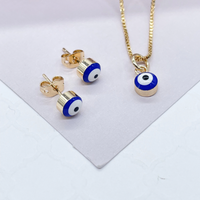 18k Gold Layered Simple & Small Blue Evil Eye SetWholesale Jewelry Supplies