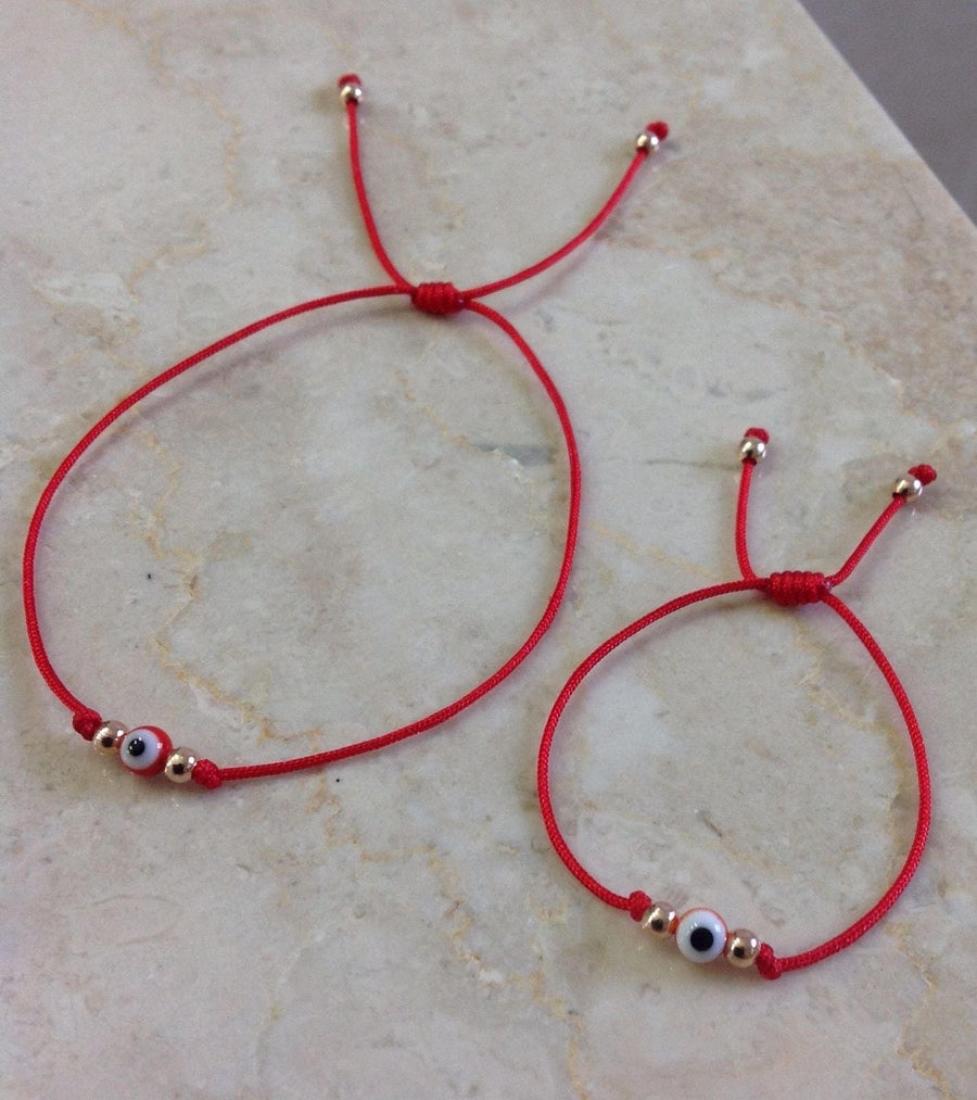 Set Pulseras Hilo Rojo Ojo Turco Mamá y Bebé