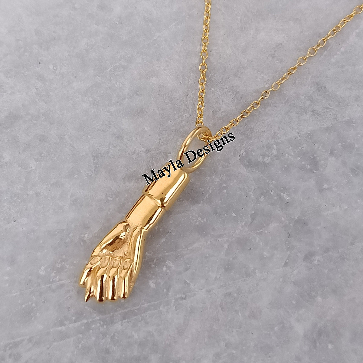 Gold Vermeil Figa Hand Necklace, 925 Sterling Silver, 16 inch