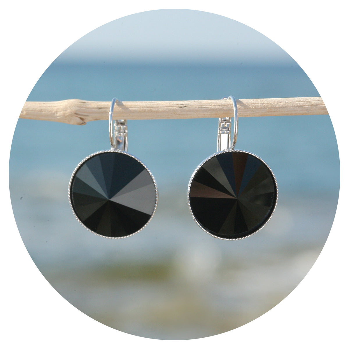 Aretes Cristal Negro Rivoli Plateados XL