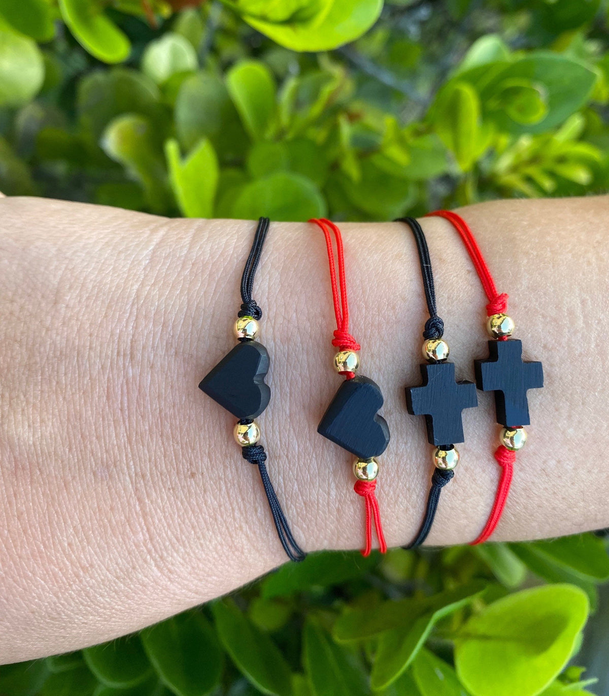 Pulsera Azabache Auténtico Corazón y Cruz