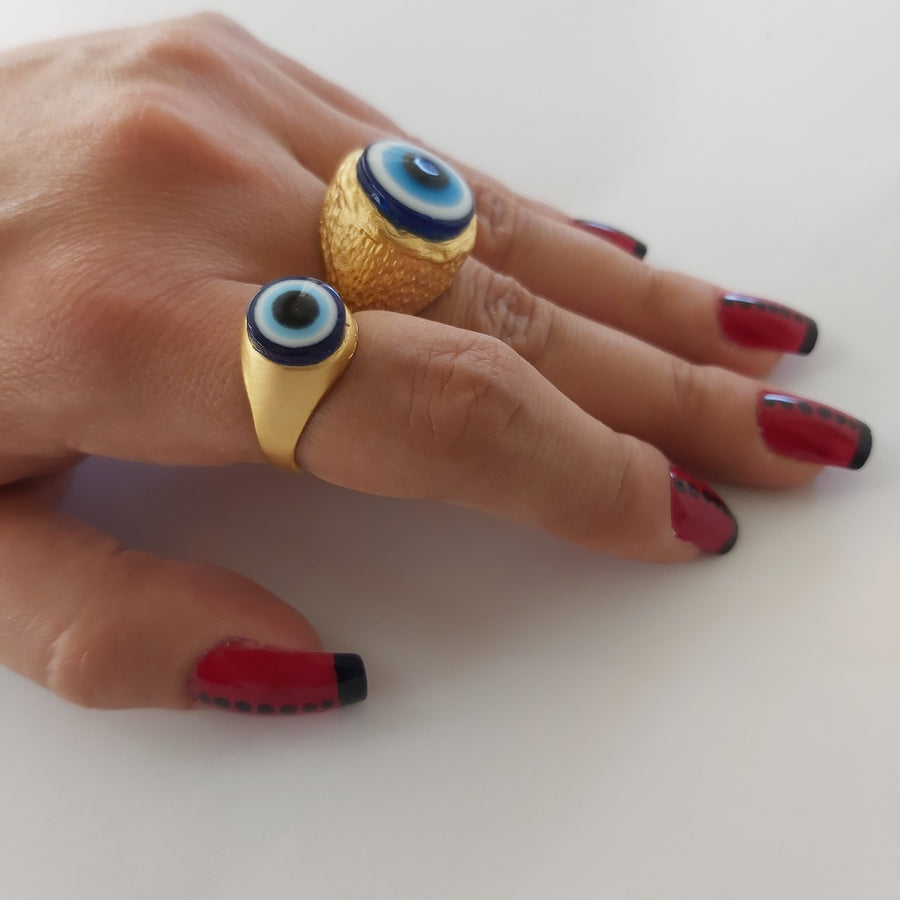 Anillo Ojo Turco Buena Suerte Dorado