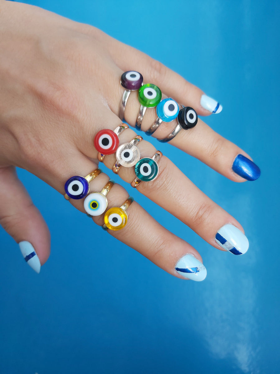 Anillo Ojo Turco Latón Bohemio Ajustable