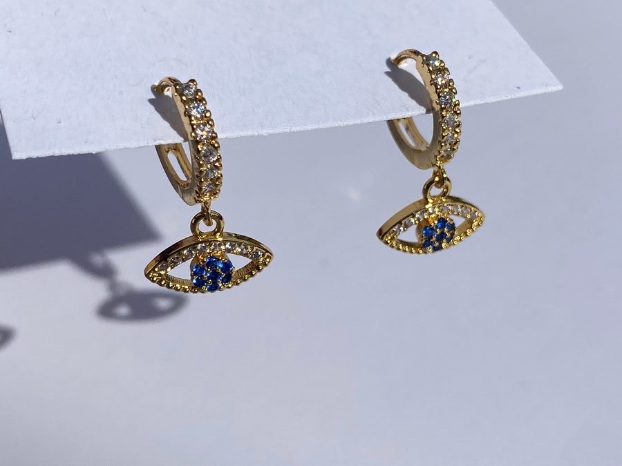 Aretes Huggie Ojo Turco Azul Brillante