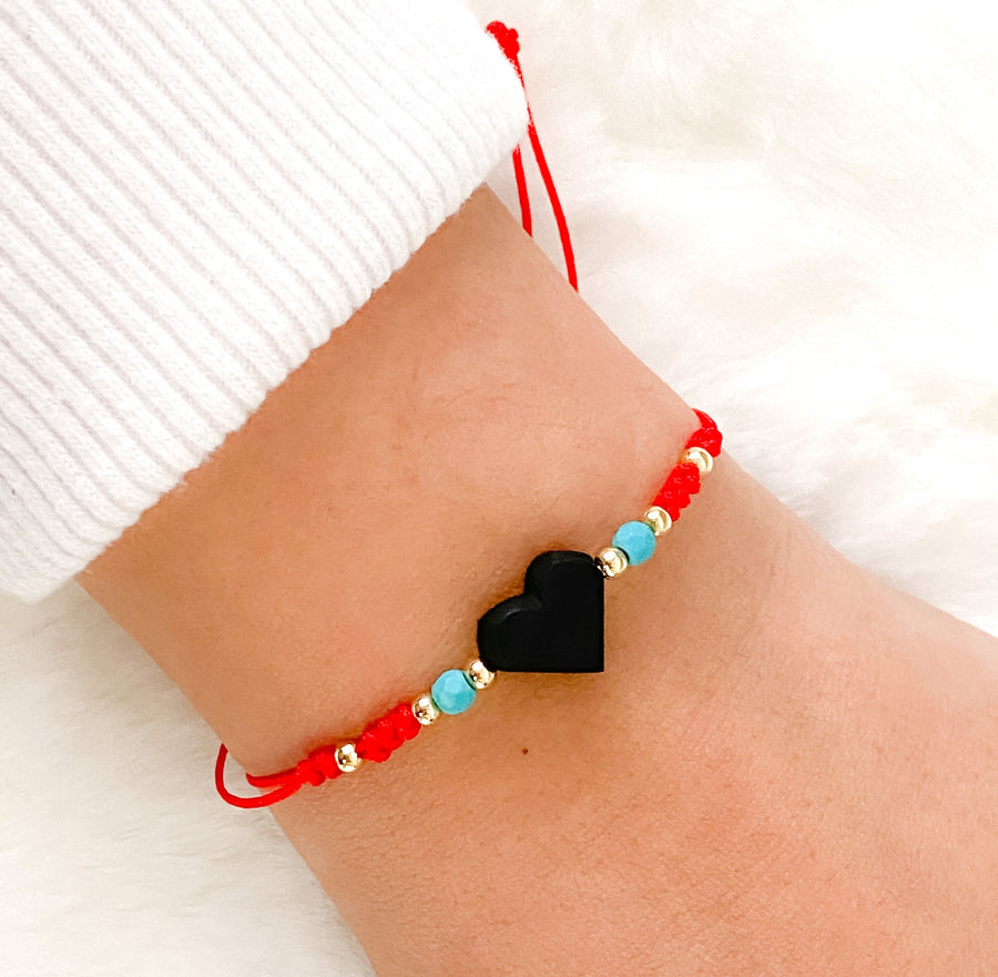 pulsera de azabache, pulsera de azabache para adulto, pulsera de corazón, piedra azabache, amuleto de azabache, mal de ojo, amuleto de protección, pulsera de piedra azabache