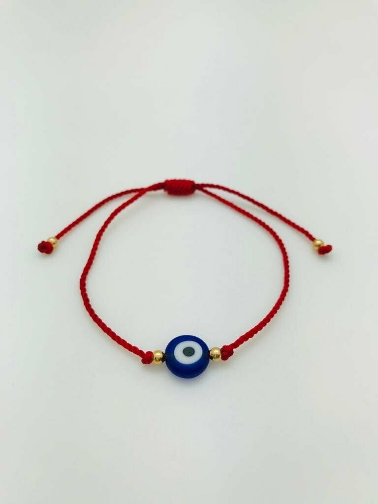 Pulsera Hilo Rojo Ojo Azul Oro Laminado