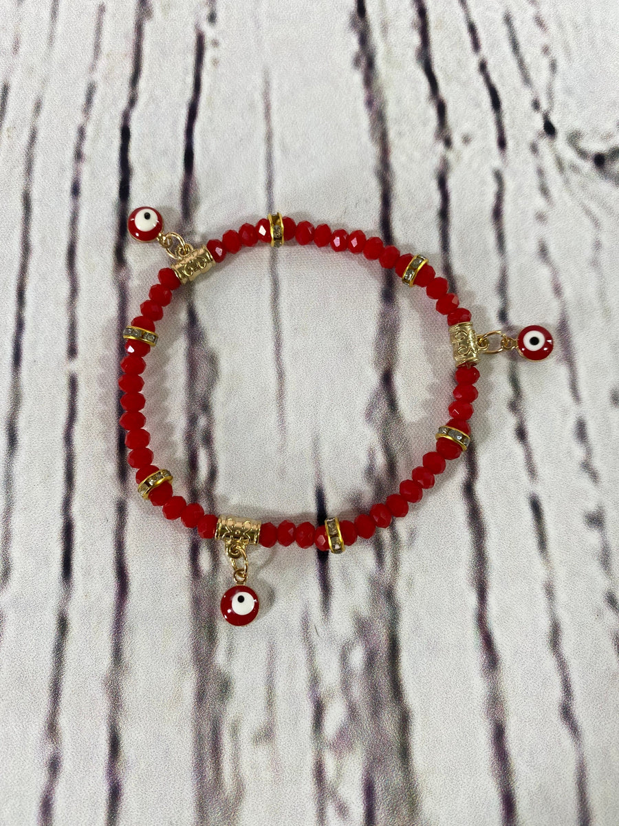 Pulsera Ojo Turco Roja y Dorada 7"