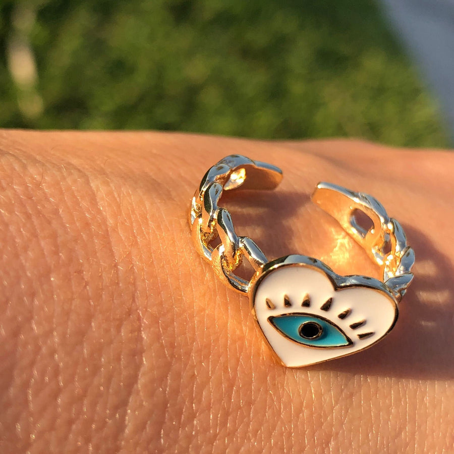 Anillo Ojo Turco y Corazón Encanto