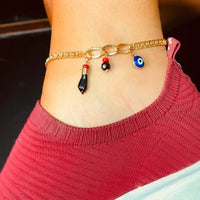 18k Gold Filled Protection Anklet Made With Cuban Link Chain And Featuring 3