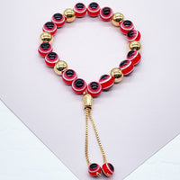 Pulsera Bolitas de Vidrio Ojo Turco Oro 18K