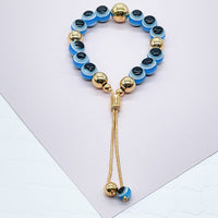 Pulsera Bolitas de Vidrio Ojo Turco Oro 18K