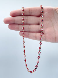 18k Gold Layered Red Color Evil Eye Bracelet And Necklace