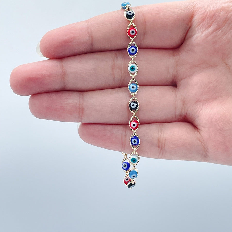 18k Gold Layered Multi Color Evil Eye Bracelet Necklace Set