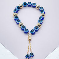 Pulsera Bolitas de Vidrio Ojo Turco Oro 18K