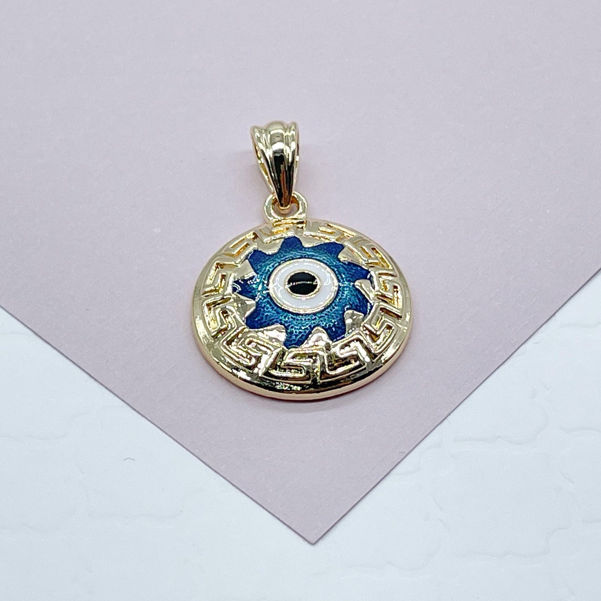18k Gold Layered 20mm Protection Blue Evil Eye Charm For Wholesale Gold Pendant