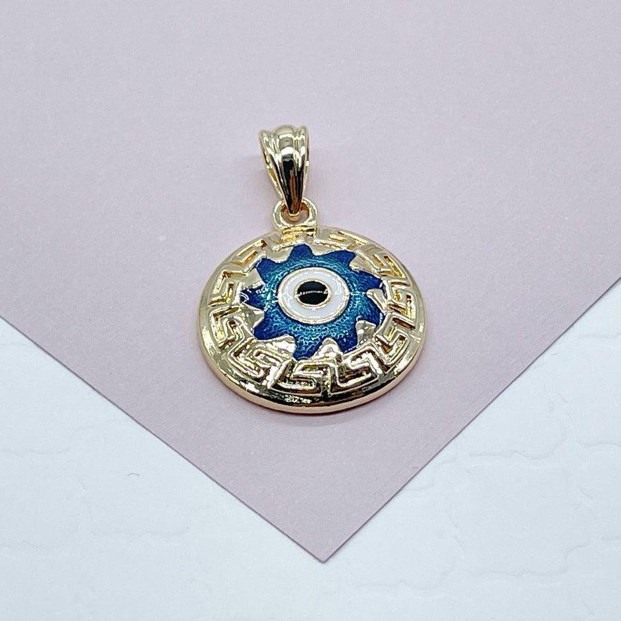 18k Gold Layered 20mm Protection Blue Evil Eye Charm For Wholesale Gold Pendant