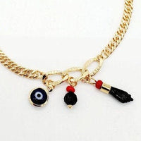 18k Gold Layered Protection Anklet Made With Cuban Link Chain And Featuring 3