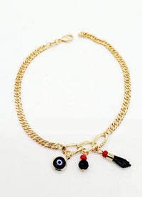 18k Gold Layered Protection Anklet Made With Cuban Link Chain And Featuring 3