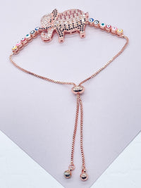 18k Gold Layered Adjustable Multicolor Cubic Zirconia Elephant Bracelet Featuring