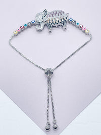 18k Gold Layered Adjustable Multicolor Cubic Zirconia Elephant Bracelet Featuring
