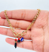 18k Gold Filled Protection Anklet Made With Cuban Link Chain And Featuring 3