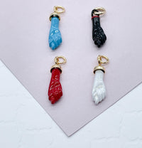 18k Gold Layered 15mm Protection "Figa" Charm In Blue, Red, Black Or White Colors