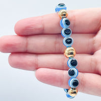 Pulsera Bolitas de Vidrio Ojo Turco Oro 18K