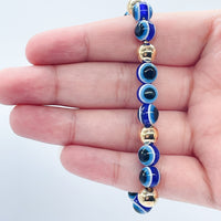 Pulsera Bolitas de Vidrio Ojo Turco Oro 18K
