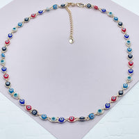 18k Gold Layered Multi Color Evil Eye Bracelet Necklace Set