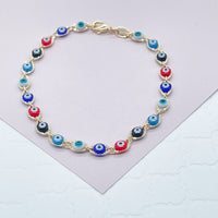 18k Gold Layered Multi Color Evil Eye Bracelet Necklace Set