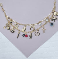 18k Gold Layered Luck Charms Bracelet For Protection, Good Luck, Money Prosperity