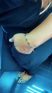 18k Gold Layered Adjustable Evil Eye Bracelet Featuring Slide Clasp