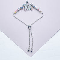 18k Gold Layered Adjustable Multicolor Cubic Zirconia Turtle Bracelet Featuring