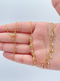 18k Gold Filled Dainty Chain with Eleven Extra Light Cowrie Shell Charms,