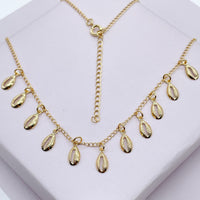 18k Gold Layered Dainty Chain with Eleven Extra Light Cowrie Shell Charms,