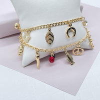 18k Gold Layered Luck Charms Bracelet For Protection, Good Luck, Money Prosperity