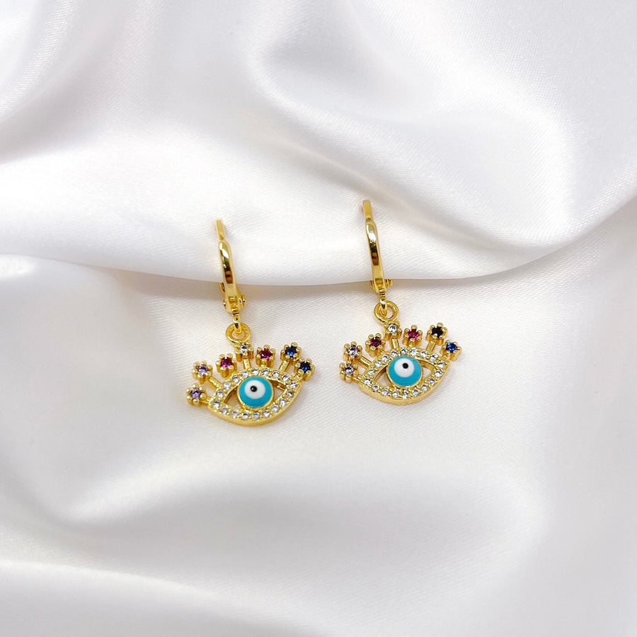 Aretes Huggie Ojo Turco Arcoíris