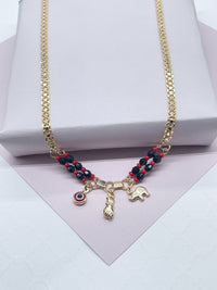 18k Gold Layered Protection “Figa” Hand, Red Evil Eye, Luck Elephant Charm