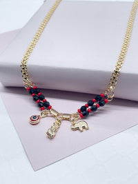 18k Gold Layered Protection “Figa” Hand, Red Evil Eye, Luck Elephant Charm