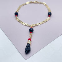 18k Gold Layered Mariner Link Bracelet Featuring Figa And Simulated Azabaches for