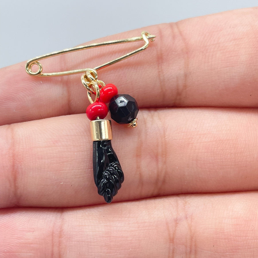 18k Gold Filled Simulated Azabache Stone Safety Pin  Babe Protection Good Luck tune  Supplies