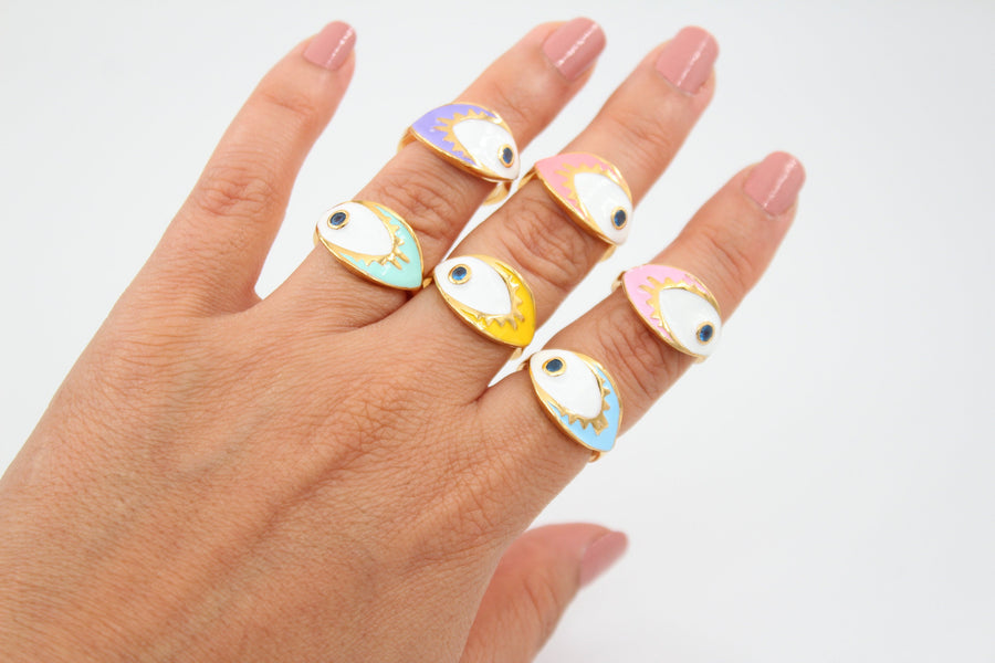 Anillo Ojo Turco Esmalte Oro 24K