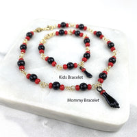 Pulsera Mano Figa Azabache Negra y Roja Oro 18K