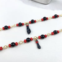 Pulsera Mano Figa Azabache Negra y Roja Oro 18K