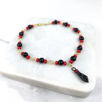 Pulsera Mano Figa Azabache Negra y Roja Oro 18K
