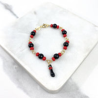 Pulsera Mano Figa Azabache Negra y Roja Oro 18K