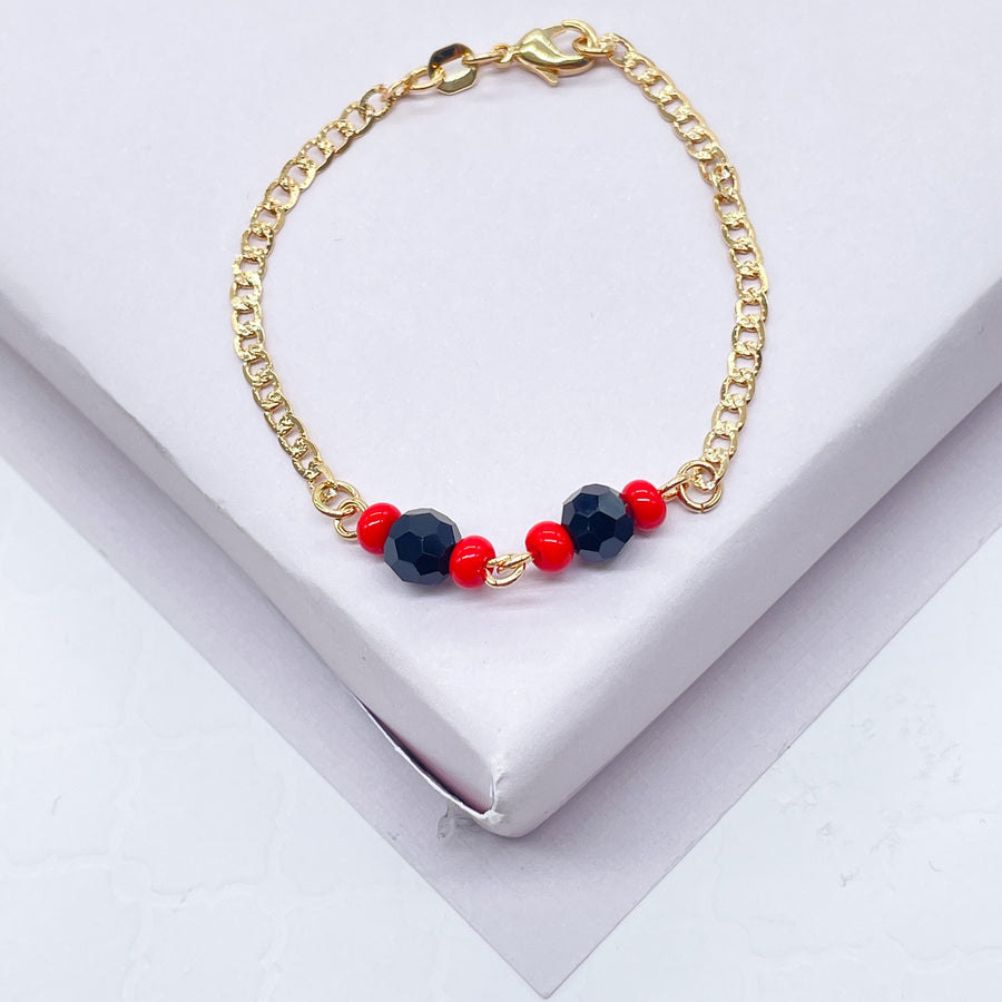 Pulsera Infantil Eslabón Cubano con Azabache Oro 18K