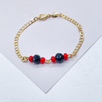 18k Gold Layered Cuban Link Simulated Azabache Stone Children's Bracelet,