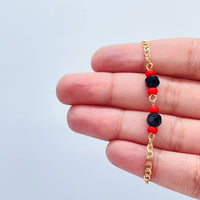 18k Gold Layered Cuban Link Simulated Azabache Stone Children's Bracelet,